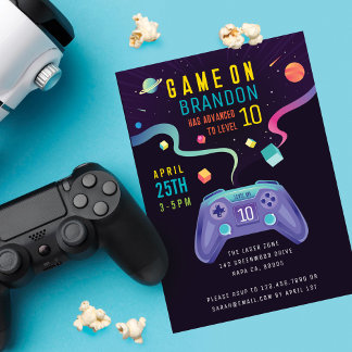 Game On Level Up Fun Video Game Birthday Party Einladung