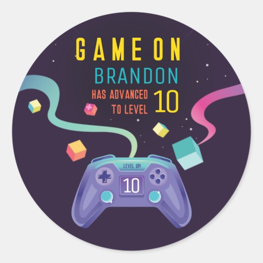 Game On Level Up Fun Video Game Birthday Party Runder Aufkleber (Vorderseite)