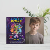  Game On Level Up Video Game Birthday Einladung (Stehend Vorderseite)