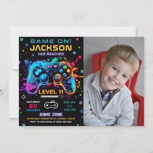 Game On Level Up Video Game Birthday Foto Einladung
