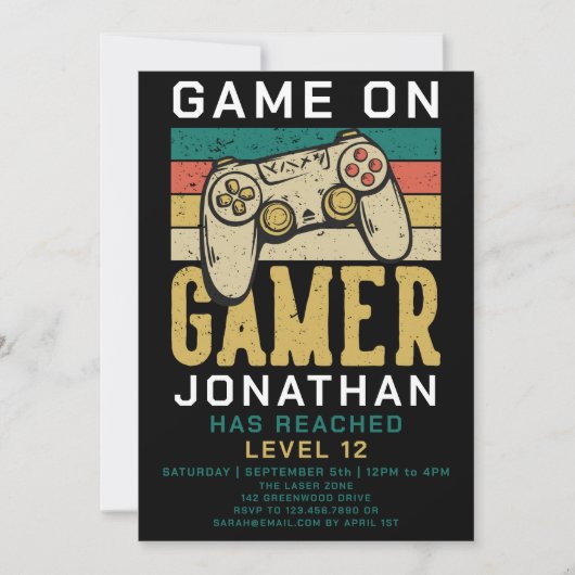 Game On Level Up Video Game Birthday Party Einladung (Vorderseite)