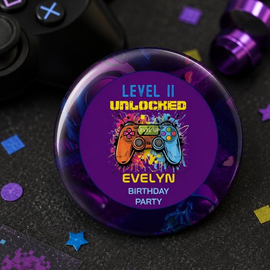 Game On Level Up Video Game Geburtstag Button