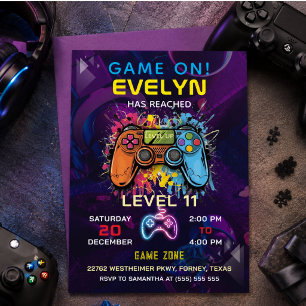 Game On Level Up Video Game Geburtstag Einladung