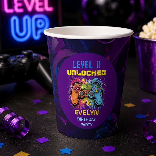 Game On Level Up Video Game Geburtstag Pappbecher