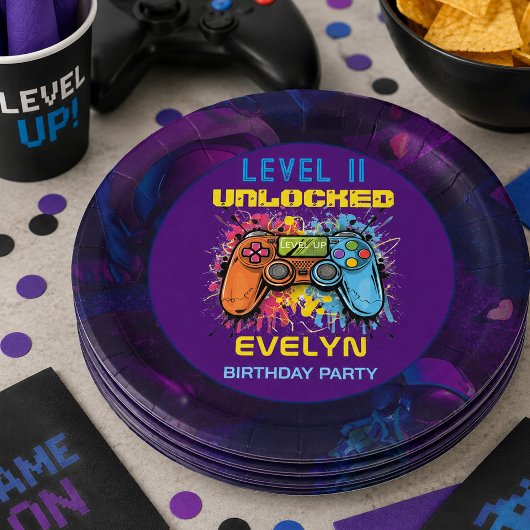 Game On Level Up Video Game Geburtstag Pappteller