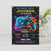 Game On Level Up Video Game - Geburtstagseinladung Einladung (Stehend Vorderseite)