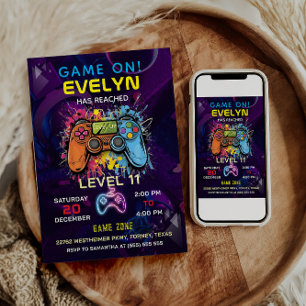 Game On Level Up Videospiel-Geburtstag Einladung
