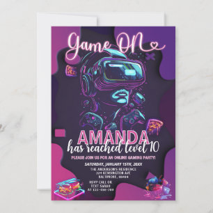 Game On Neon Glow Level Up Video Game Geburtstag Einladung