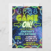 Game On Neon Glow Video Gaming Geburtstagsparty Einladung (Vorderseite)