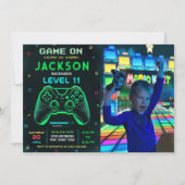 Game On Neon Video Game Birthday Party Foto Einladung (Vorderseite)