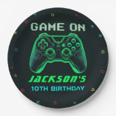 Game On Neon Video Game Birthday Party Pappteller (Vorderseite)
