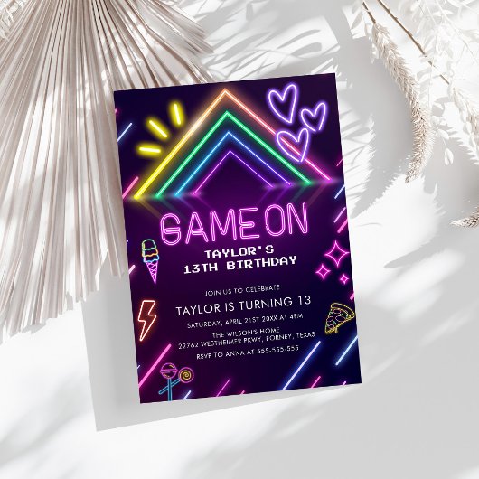 Game On Neon Video Games Girl Birthday Einladung