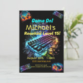 Game On, Next Level, Player One Video Game Einladung (Stehend Vorderseite)