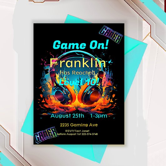 Game On, Next Level, Player One Video Game Einladung