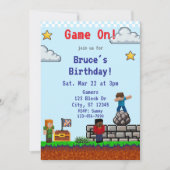 Game On! Pixel Block Game Birthday Einladung (Vorderseite)