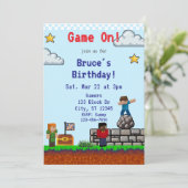 Game On! Pixel Block Game Birthday Einladung (Stehend Vorderseite)