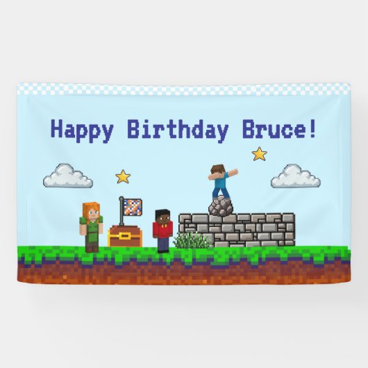 Game On! Pixel-Block-Spiel-Geburtstag Banner (Horizontal)