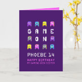 Game on pixel monsters gamer sister 14th birthday karte (Gelbe Blume)