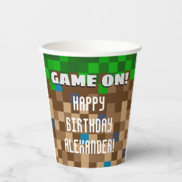 Game On pixelig Grass Block Gaming Geburtstag Squa Pappbecher