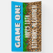 Game On pixelweise Grass Block Gaming Geburtstag Banner (Vertikal)