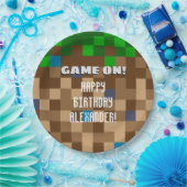 Game On pixelweise Grass Block Gaming Geburtstag Pappteller (Party)