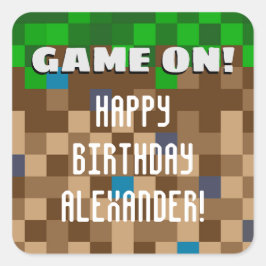 Game On pixelweise Grass Block Gaming Geburtstag Quadratischer Aufkleber