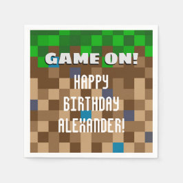 Game On pixelweise Grass Block Gaming Geburtstag Serviette