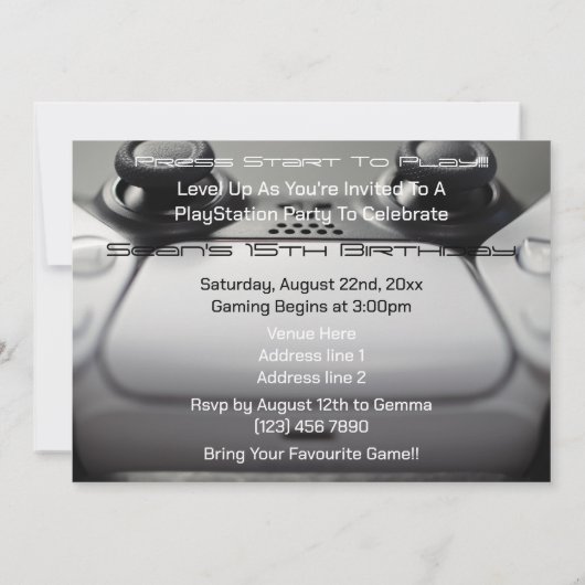 "Game ON!" PlayStation-Party Einladung (Rückseite)