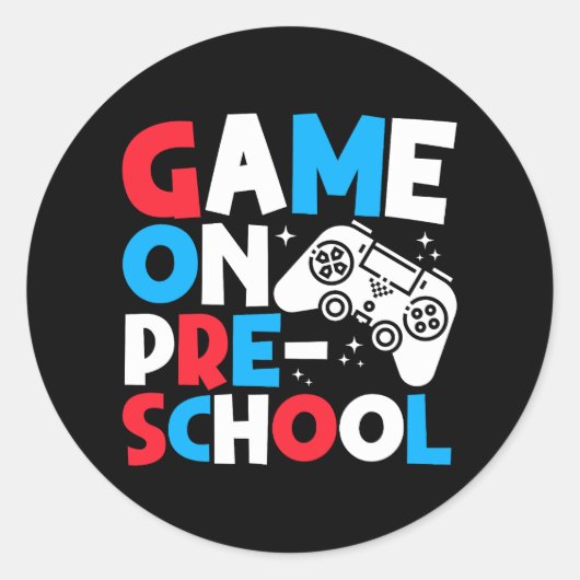 Game On Pre-School Grade Funny Birthday Boy Gaming Runder Aufkleber (Vorderseite)