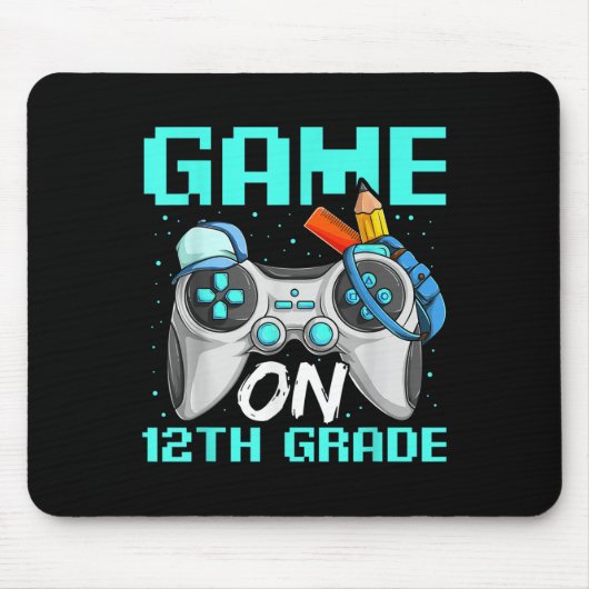 Game On Twelfth Grade Shirts, Funny Gamer Boy Back Mousepad (Vorne)
