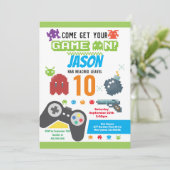 Game On Video Game Birthday Party Einladung (Stehend Vorderseite)