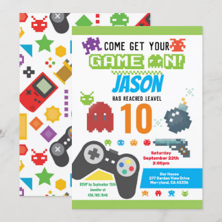 Game On Video Game Birthday Party Einladung