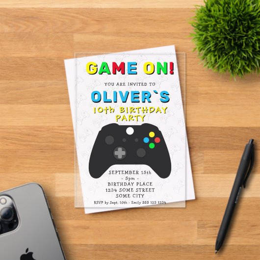 Game On Video Game Controller Gaming Geburtstag Acryleinladungen (Insitu (Einladungskarte))