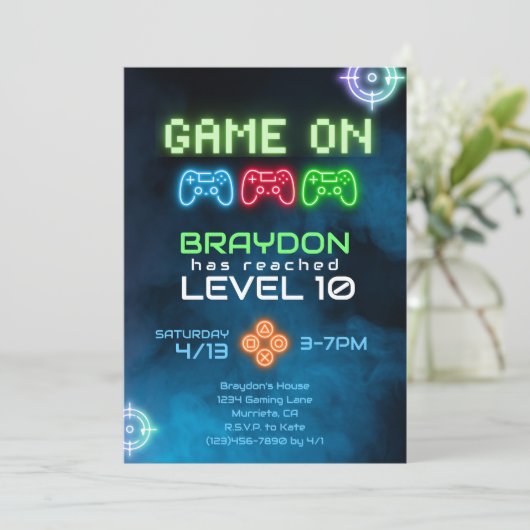 Game On Video Game Einladung (Stehend Vorderseite)