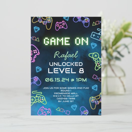 Game On Video Game Einladung (Stehend Vorderseite)