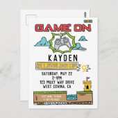 Game On Video Game Geburtstag Postkarte Einladung (Vorne/Hinten)