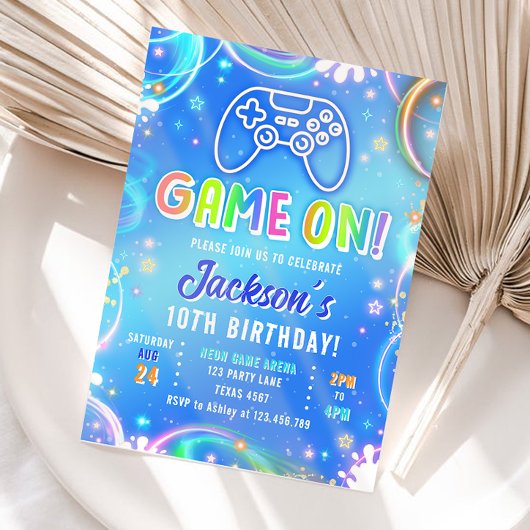 Game On Videogame Arcade VR Neon Boy Birthday Einladung