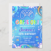 Game On Videogame Arcade VR Neon Boy Birthday Einladung (Vorderseite)