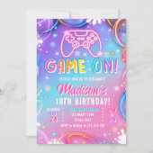 Game On Videogame Arcade VR Neon Girl Birthday Einladung (Vorderseite)