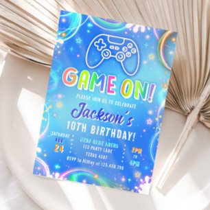 Game On Videospiel-Arcade VR Neon-Junge Geburtstag Einladung
