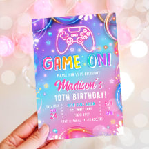 Game On Videospiel-Arcade VR Neon-Mädchen-Geburtst