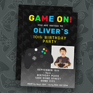 Game On Videospiel-Controller Foto Geburtstag Einladung