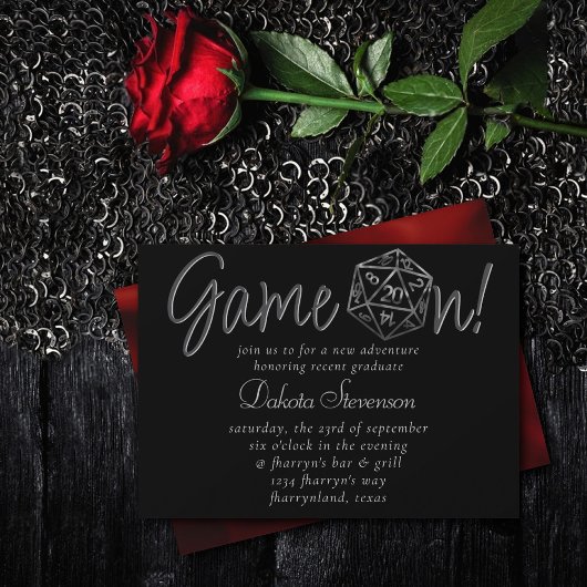 Game On Wird Red Retro Tabop Role Player Dice Einladung