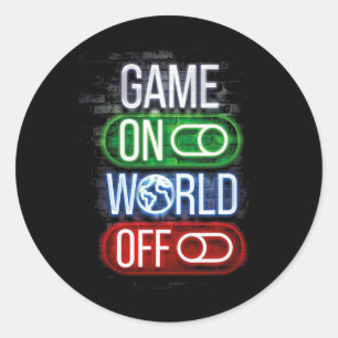 Game On World Off für Jungs und Männer Runder Aufkleber