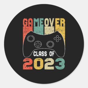 Game Over Abschlussklasse 2023 Videospiele Vintage Runder Aufkleber