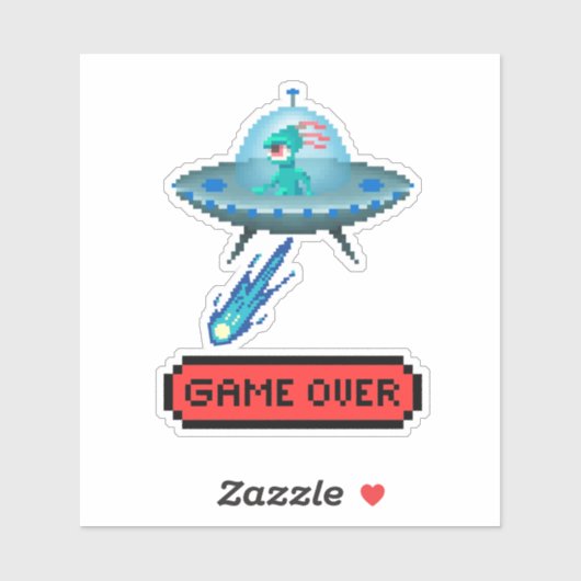 'Game Over' Alien Flying UFO-Raumschiff, Pixel Art Aufkleber (Blatt)