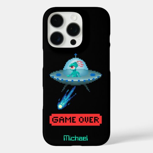 'Game Over' Alien Flying UFO-Raumschiff, Pixel Art Case-Mate iPhone Hülle (Rückseite)