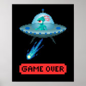 'Game Over' Alien Flying UFO-Raumschiff, Pixel Art Poster (Vorne)