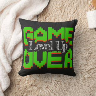 Game Over, belebte Vintage-Spiele und Level Up Kissen