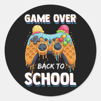 Game Over Ck To School Lustiger Waffel-Spieler  Runder Aufkleber
